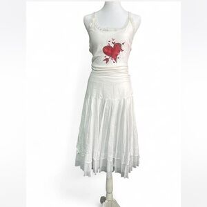 Y2K Apostrophe white cotton skirt with tulle hem